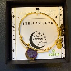 Alex and Ani Gold and Purple Charm Bracelet